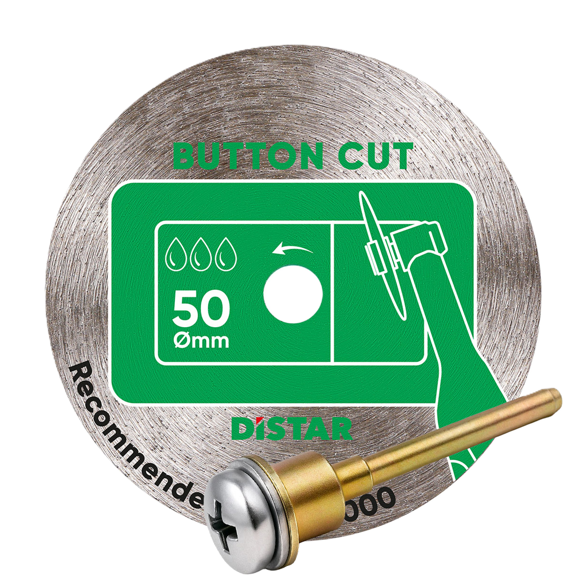 DISTAR BUTTON CUT miniketas võlliga 50 mm